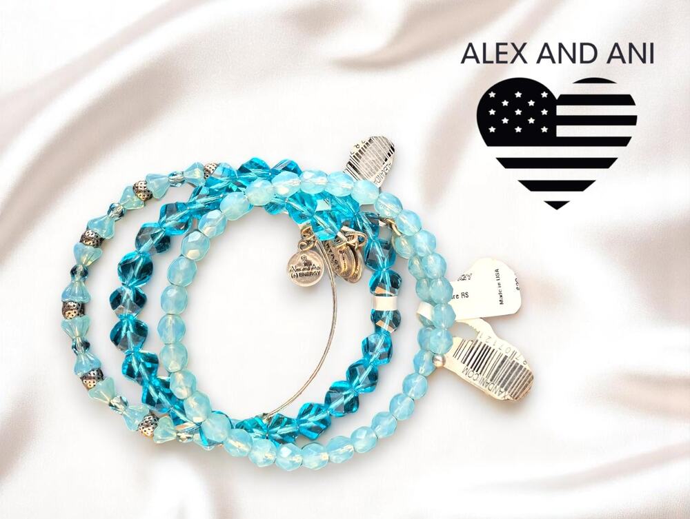 Alex and Ani Set of 3 Beaded Bangle Bracelets – Blue Tones – NWT